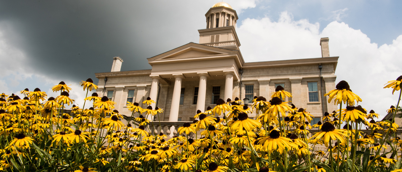 Old capitol building with flowers